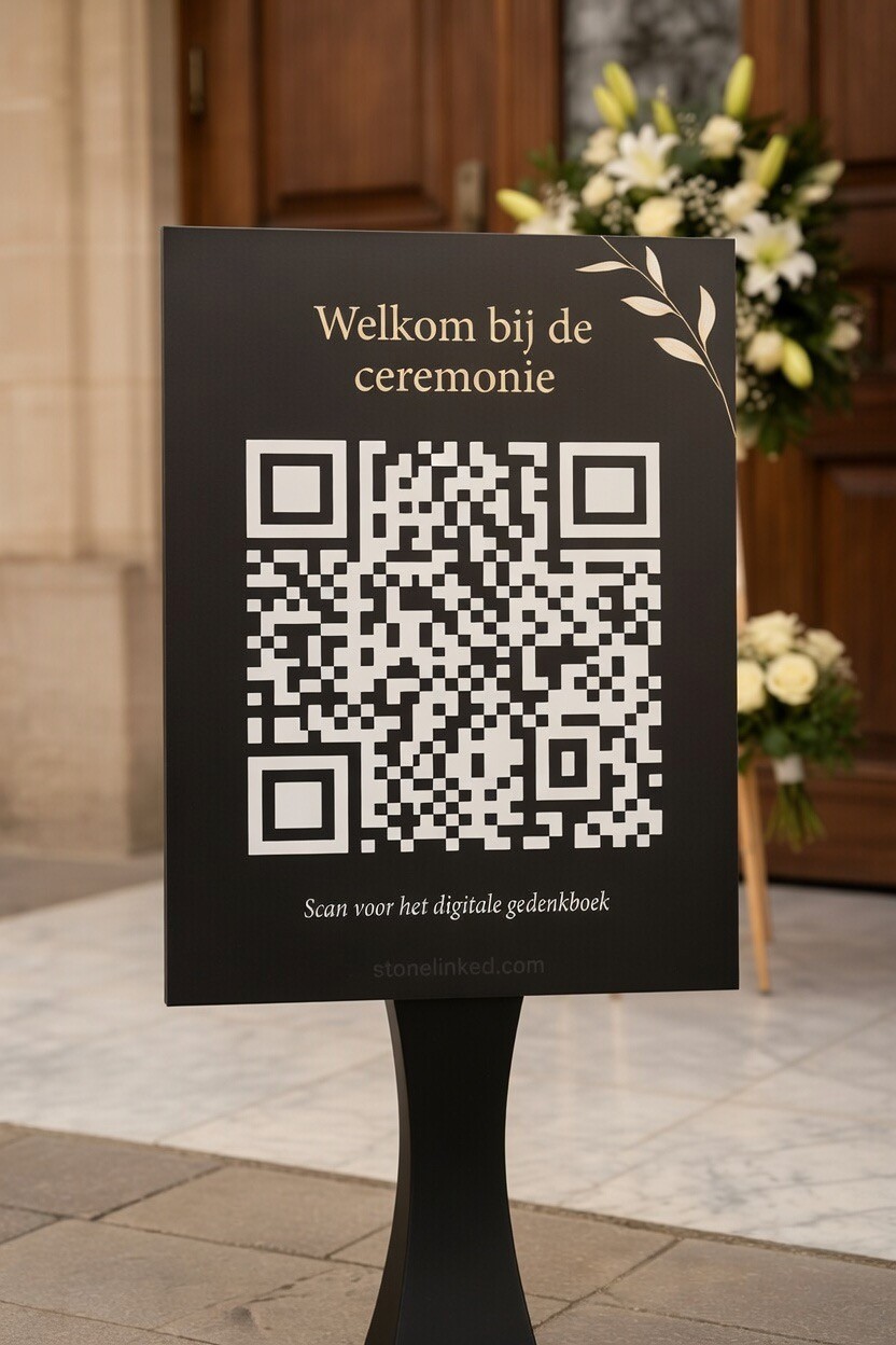 StoneLinked Ceremonie Welkomstbord - 60x80cm Forex bord met persoonlijke QR-code